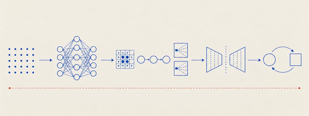 Course roadmap: foundations feed neural networks and training, then architectures for structured data, generative models, and reinforcement learning