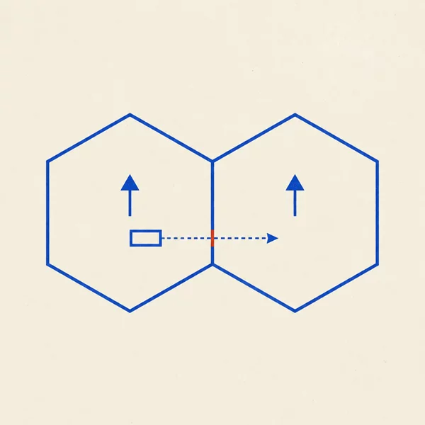 Diagram: a cell with a handover of a mobile device between two base stations